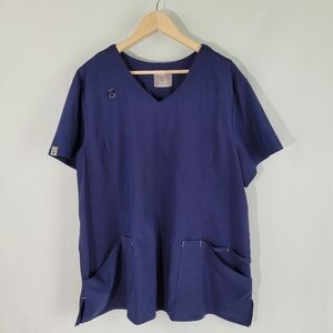 Active Scrubstar Men's Navy Blue V-neck Short Sleeve Front Pockets Scrub Sz 2XL